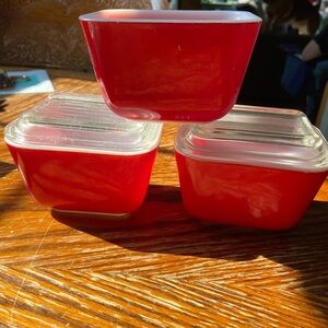 Pyrex Vintage Primary Red Refrigerator Dishes